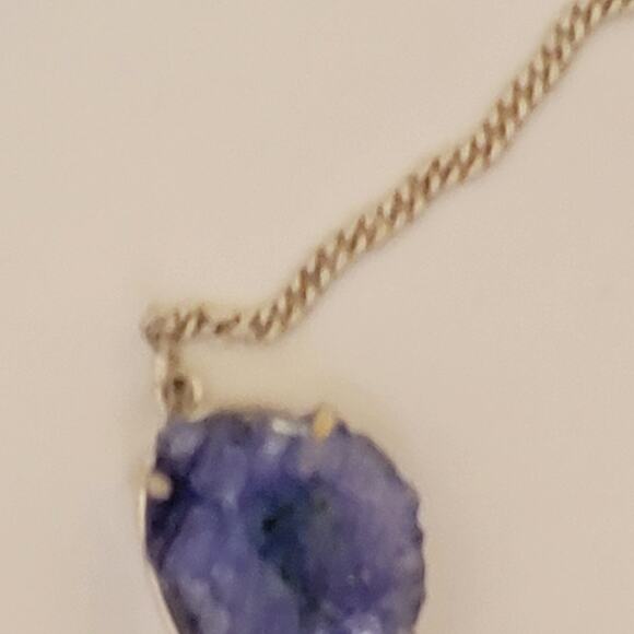 Sterling Silver Blue Solar Quartz Necklace, 22 Inch Handmade Statement Jewelry - Picture 7 of 10